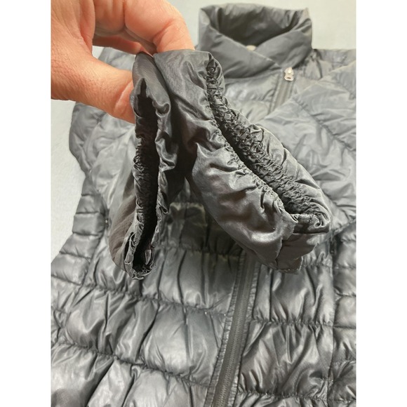 Athleta Downalicious Jacket Womens Small Black Nylon Asymmetrical Zip Packable - Picture 5 of 11